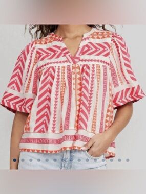 Old Navy Women’s Medium Short-Sleeve Textured V-Neck Top Jacquard Geometric Soft